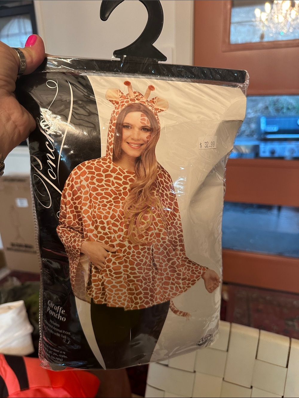 Giraffe-Print Poncho Hoodie - Brown/White